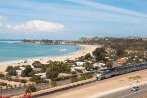 Aerial coastal view of the Dana Point shoreline in Southern California