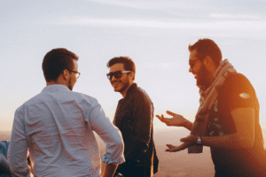 Group of friends socializing together at a relaxed get-together