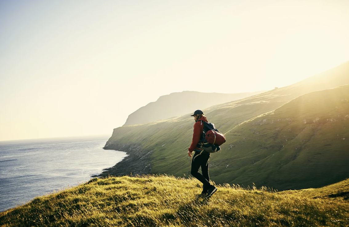 sober guy walking in nature